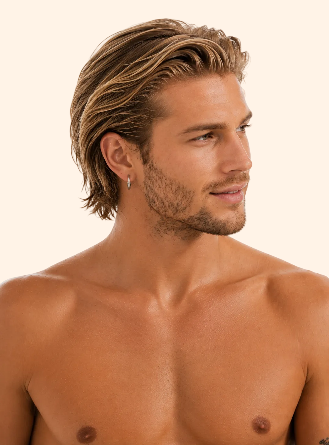 Man with styled hair and beard on a white background