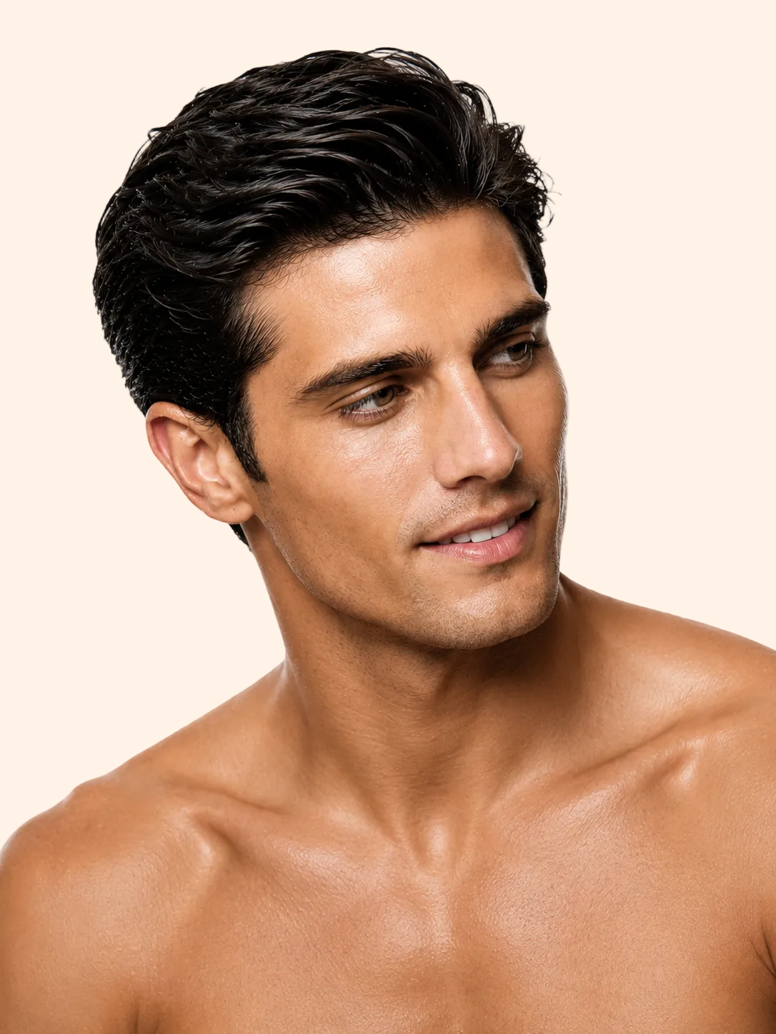 Man with styled hair on a white background