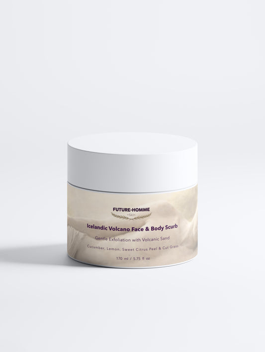 Jar of Icelandic Volcano Face & Body Scrub by Future-Homme on a white background
