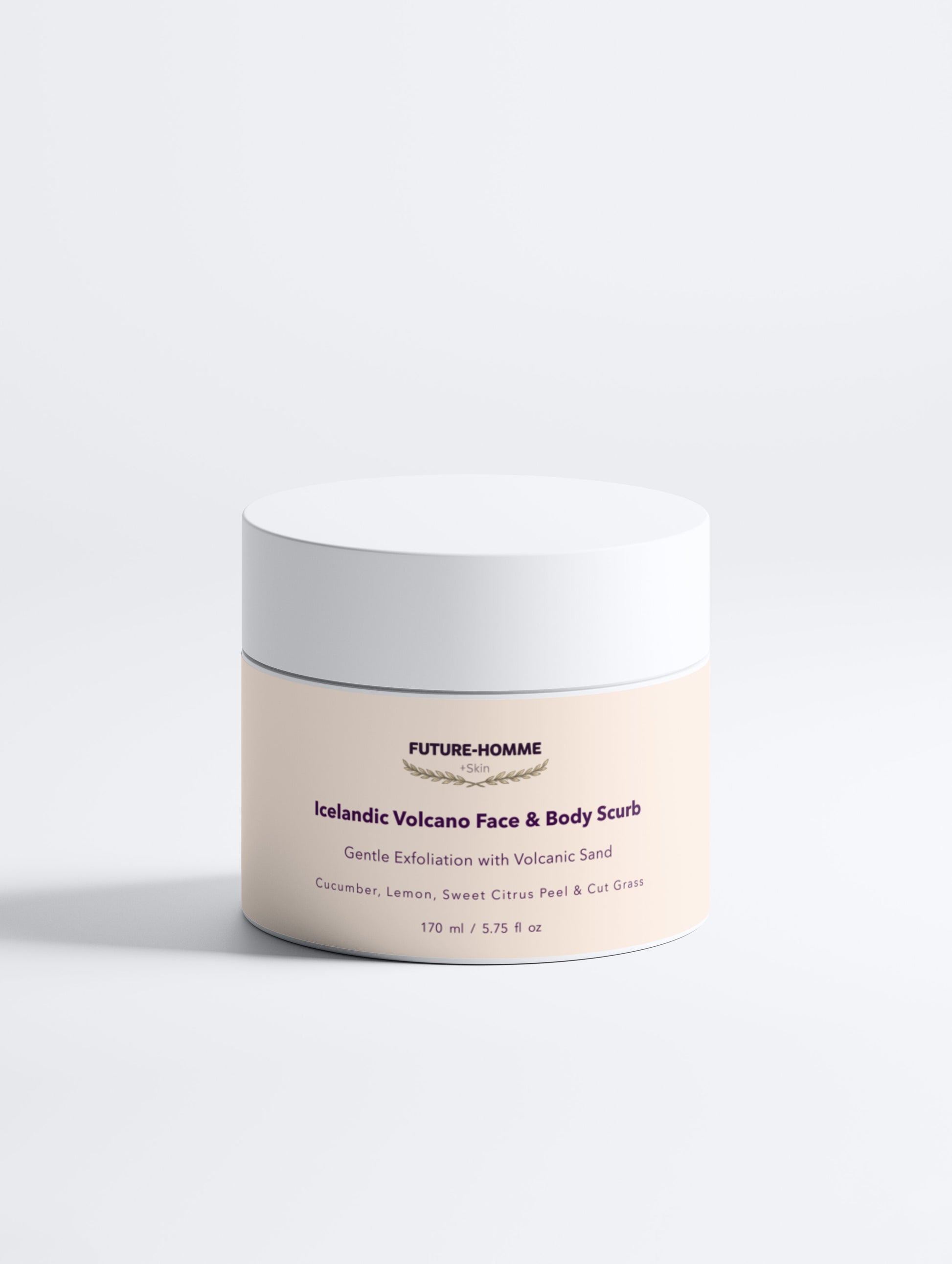 Jar of Future-Homme Icelandic Volcano Face & Body Scrub on a white background