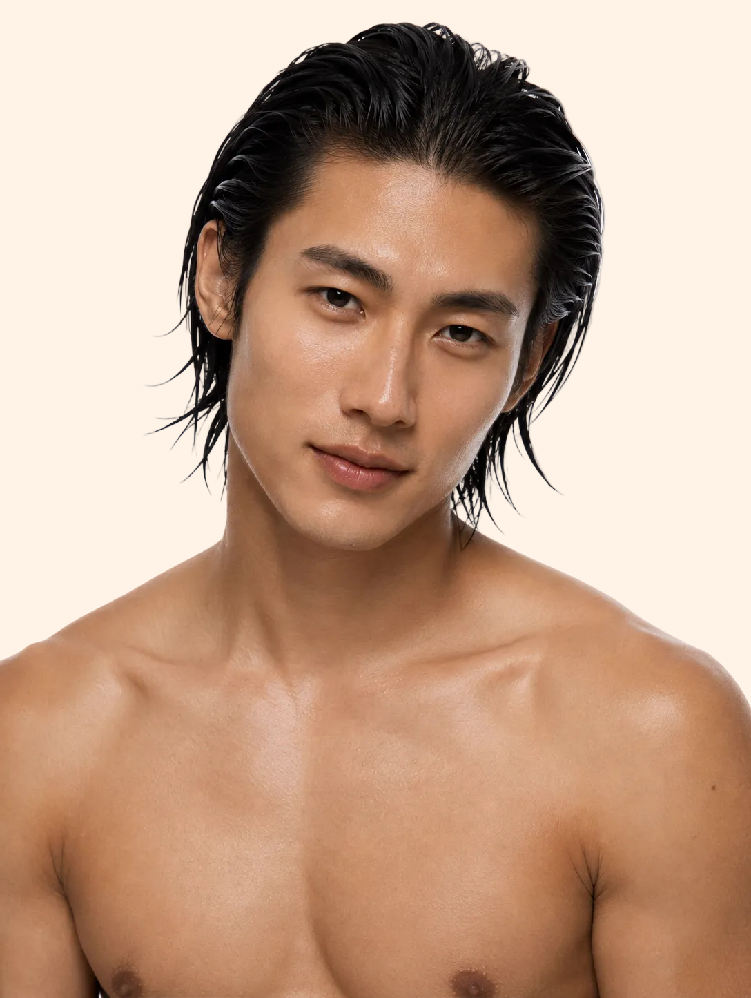 Man with wet hair on a white background
