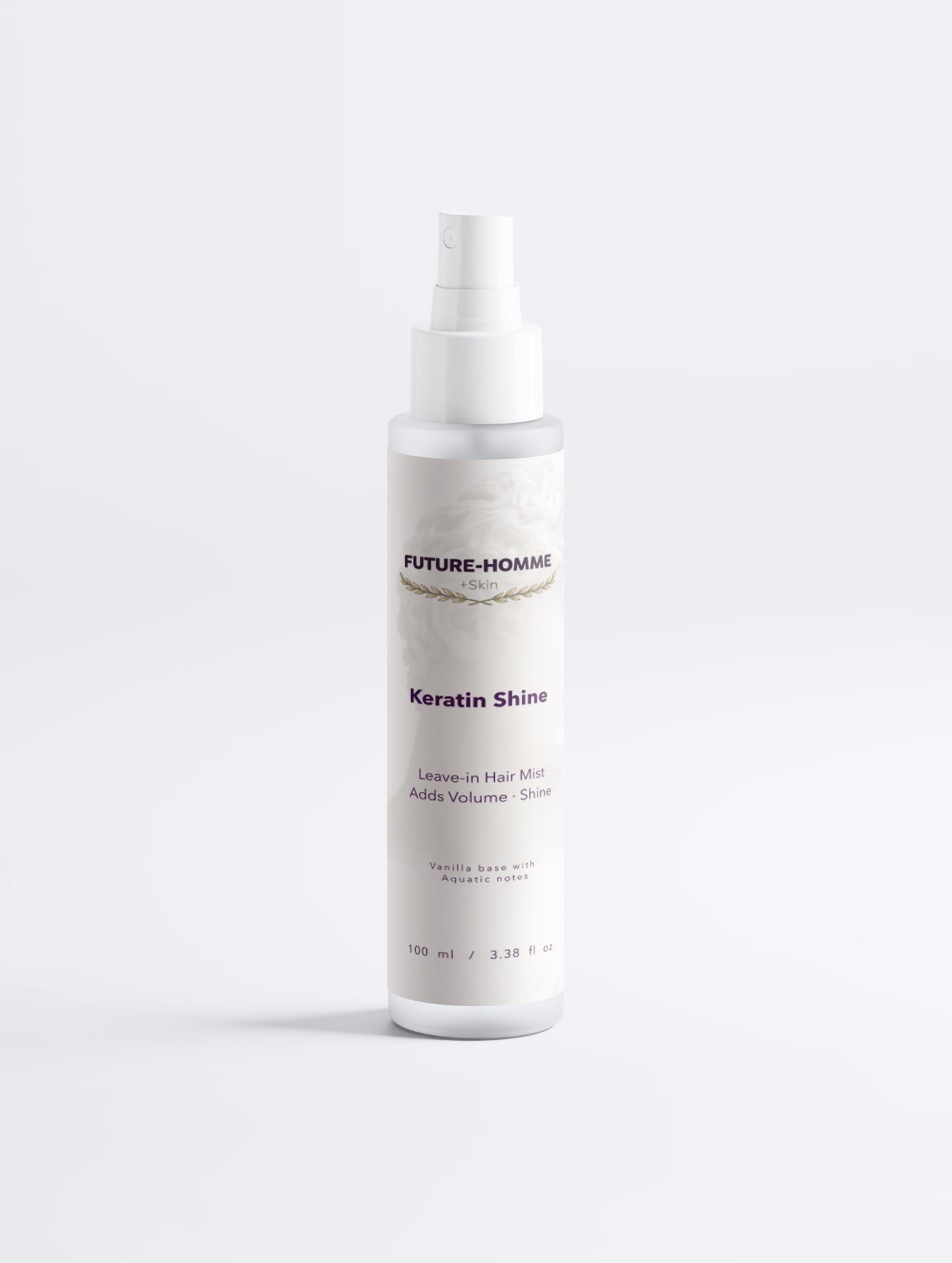 Bottle of Future Homme Keratin Shine product on a white background