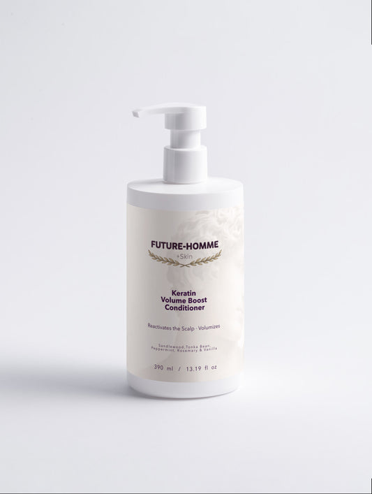 Bottle of Future-Homme Keratin Volume Boost Conditioner on a white background