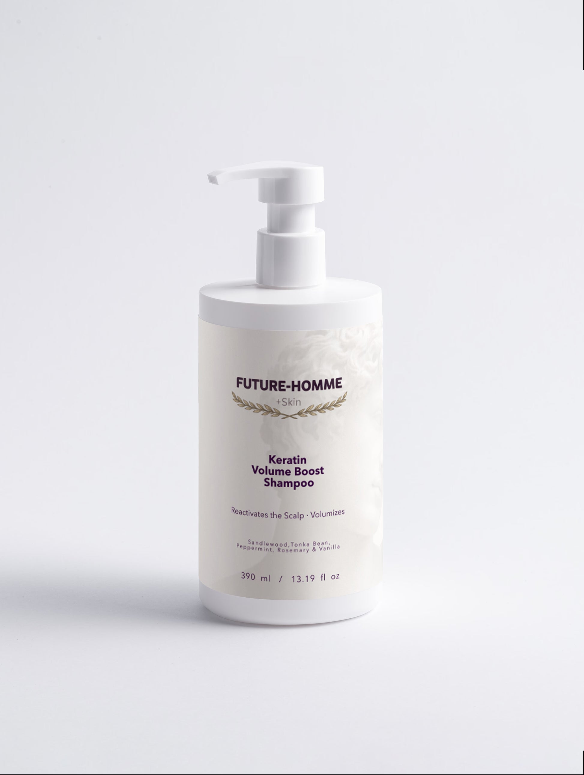 Bottle of Future-Homme Keratin Volume Boost Shampoo on a white background
