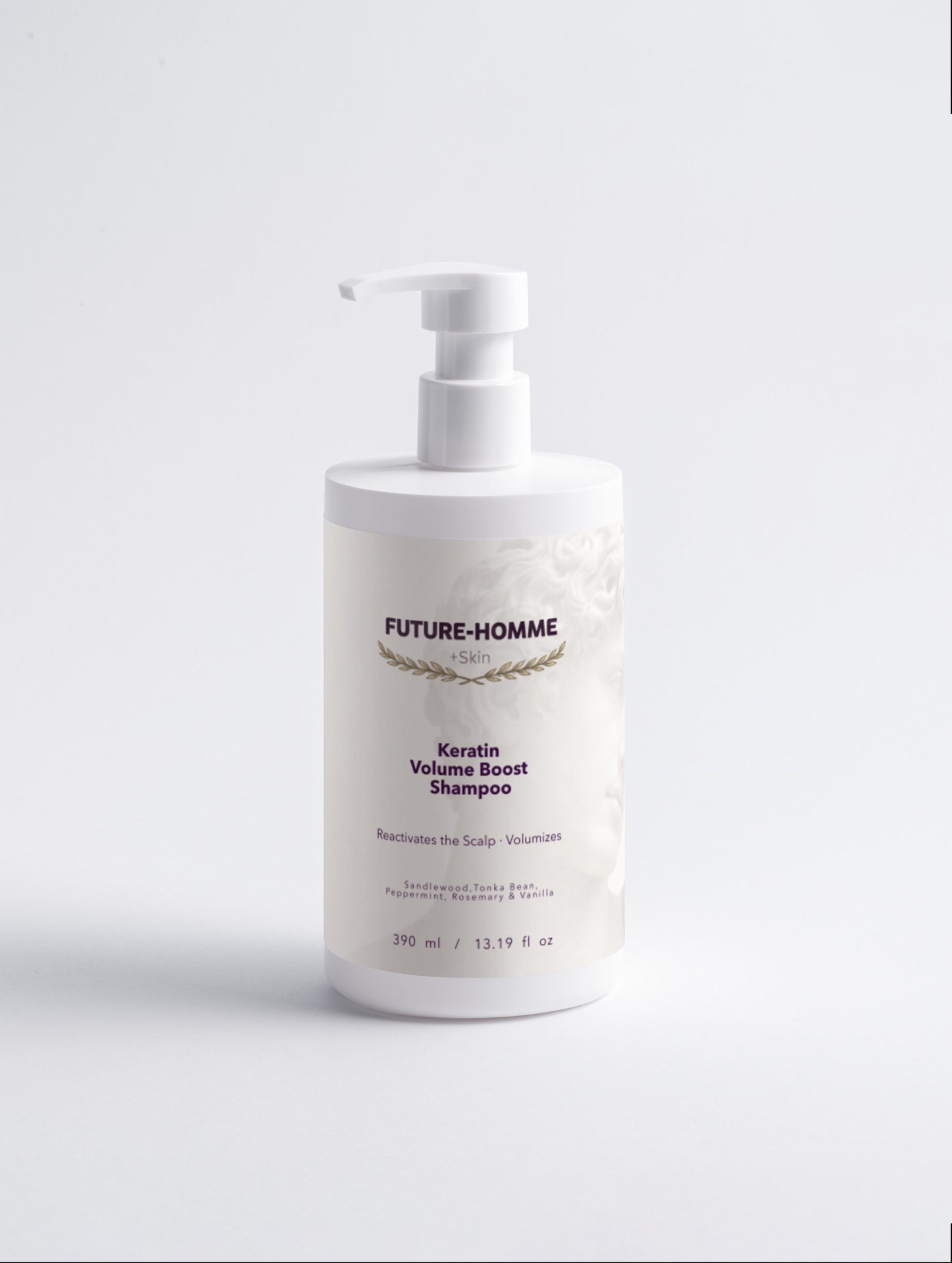 Bottle of Future-Homme Keratin Volume Boost Shampoo on a white background
