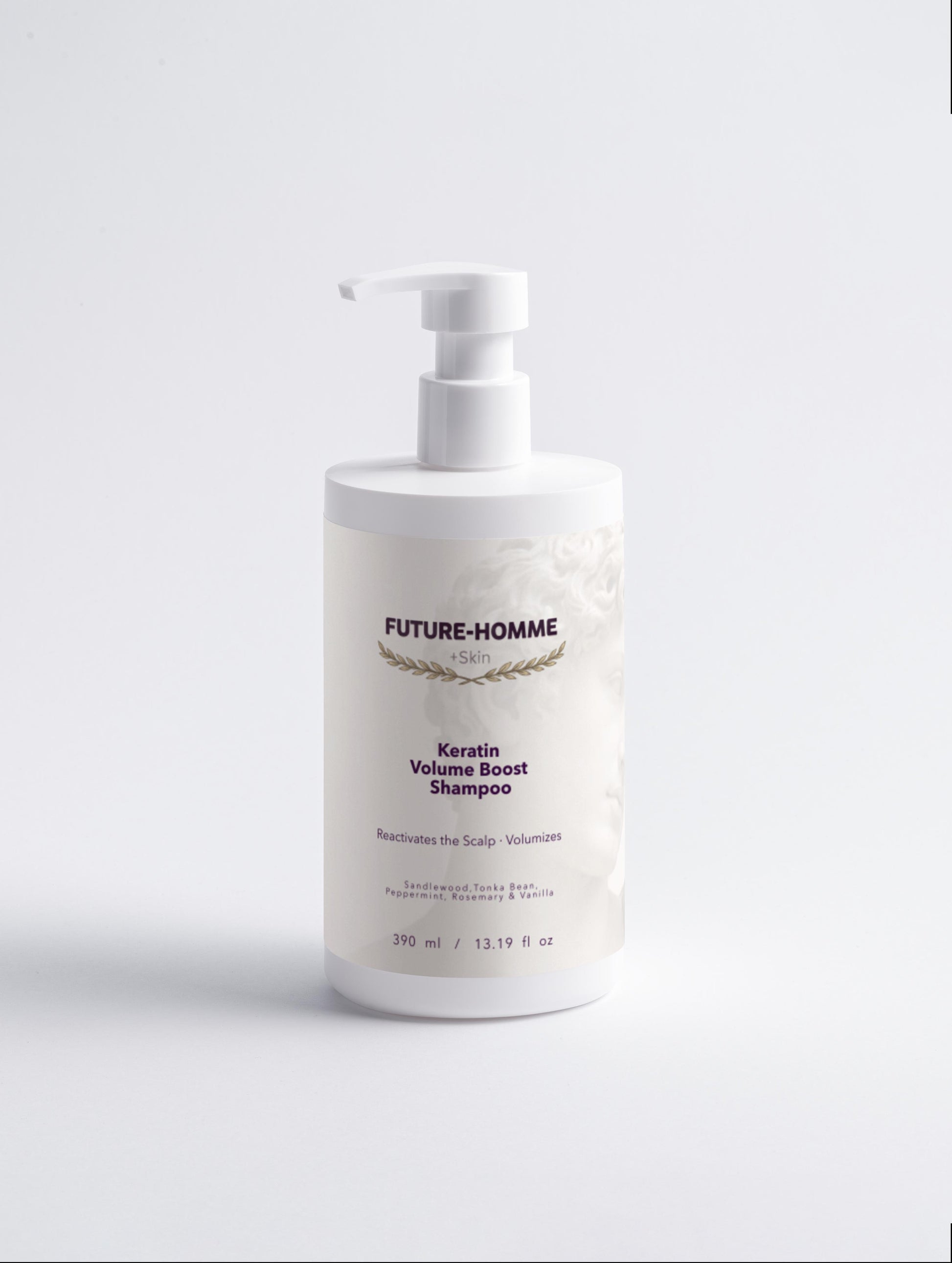 Bottle of Future-Homme Keratin Volume Boost Shampoo on a white background