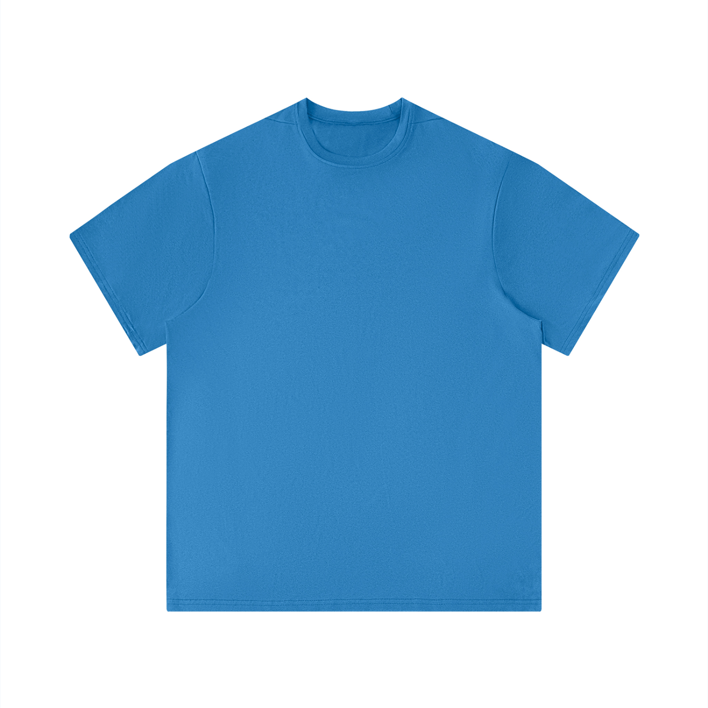Blue t-shirt with a logo on the chest against a white background