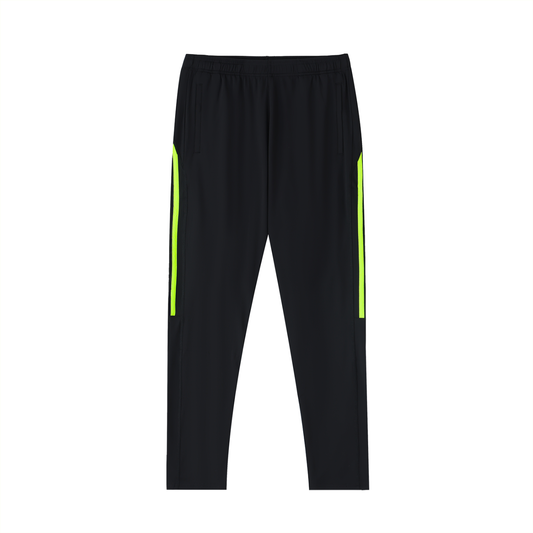 Black pants with green stripes on a white background