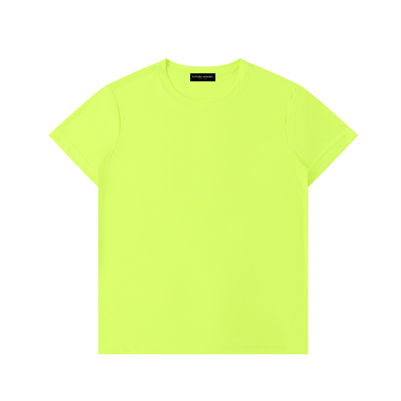 Neon green t-shirt with Future-Homme  logo on a white background