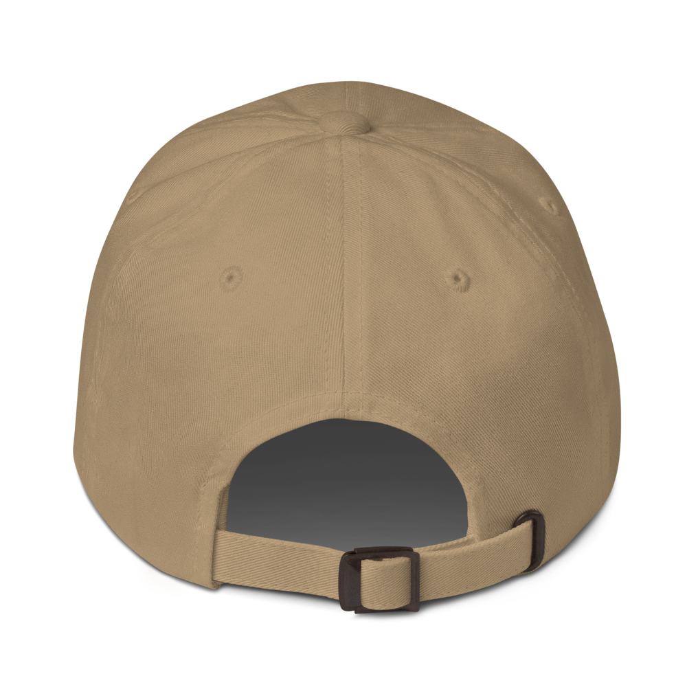 Beige baseball cap with a buckle on a white background