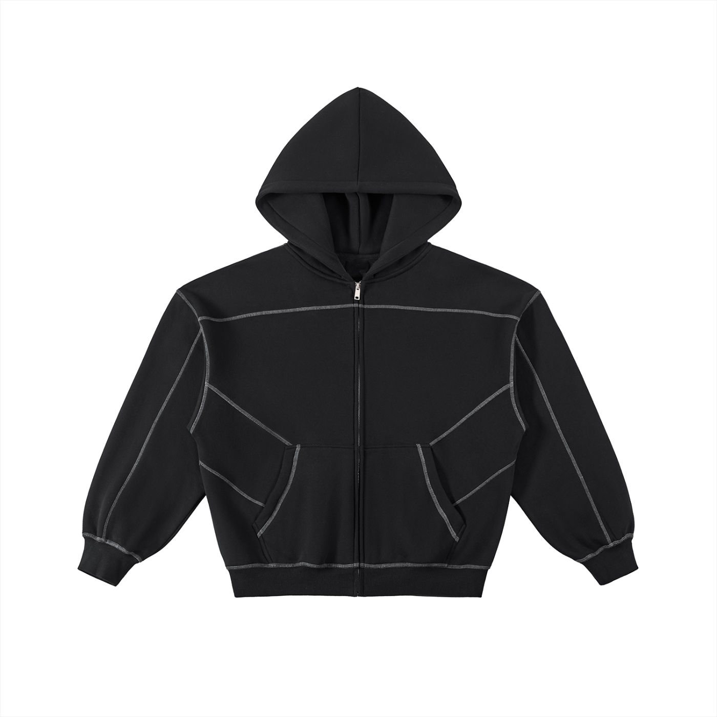 Black hoodie with reflective accents on a white background