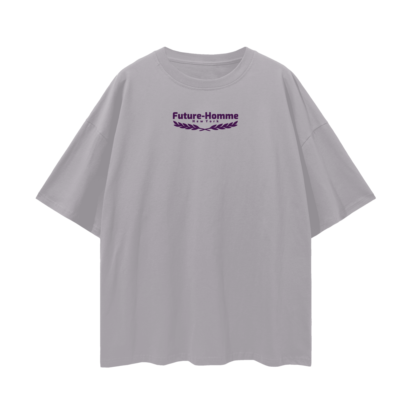 Gray t-shirt with 'Future-Homme' text on a white background