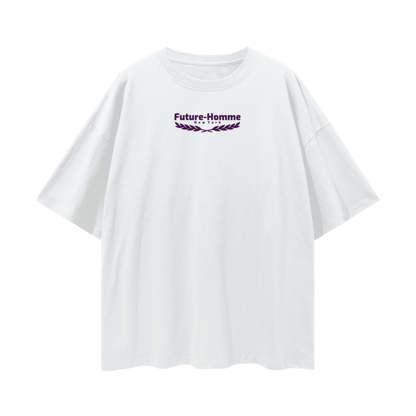 White t-shirt with 'Future Homme' logo on a white background