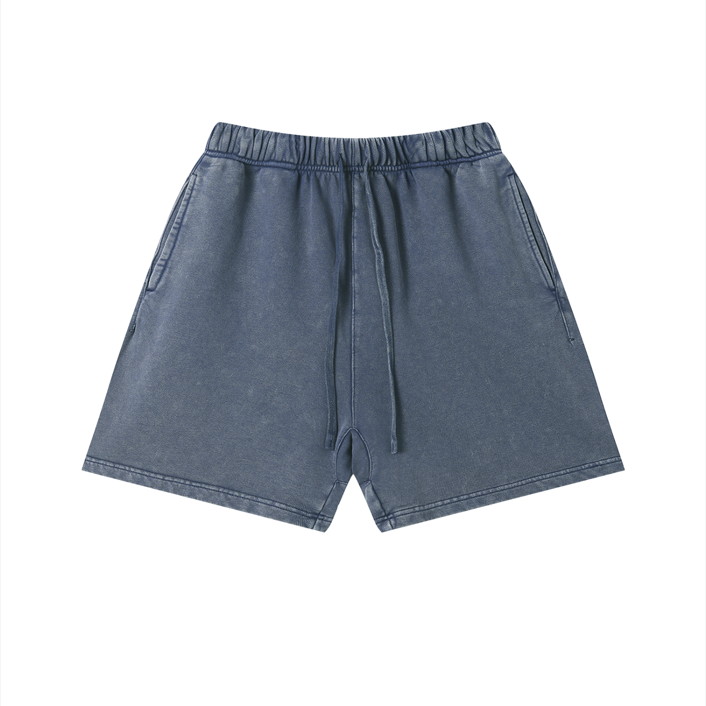 Blue denim shorts on a white background