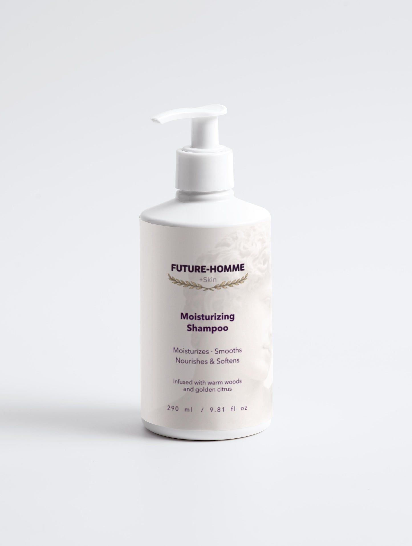 Bottle of Future-Homme moisturizing shampoo on a white background