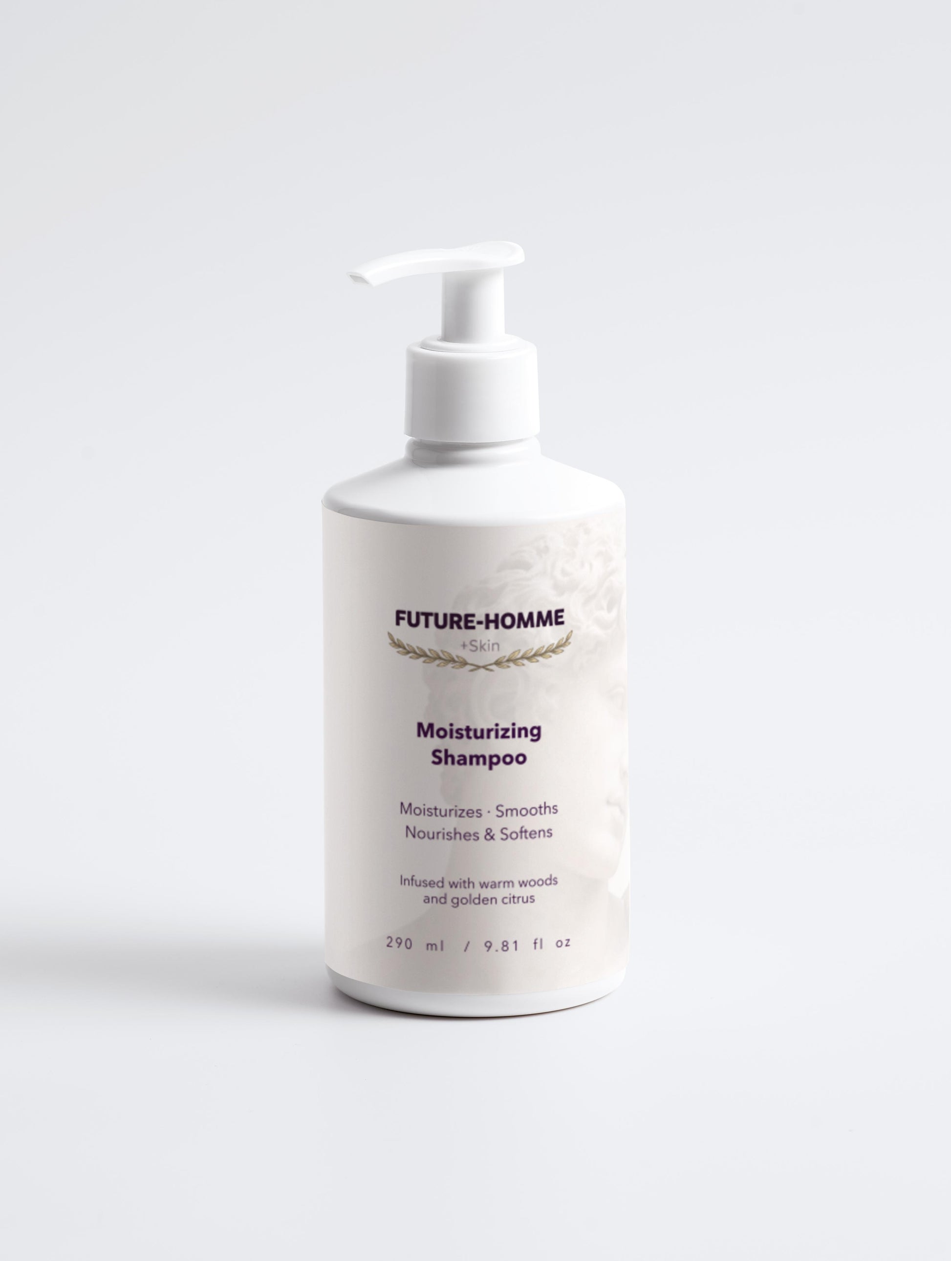 Bottle of Future-Homme moisturizing shampoo on a white background