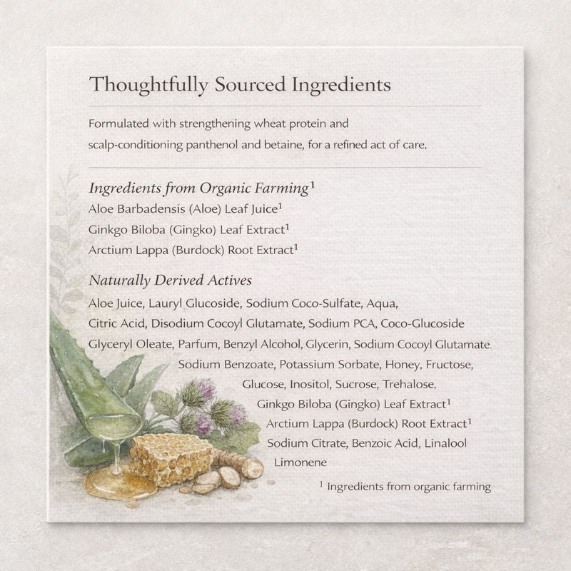 Product label with ingredients list on a textured gray background