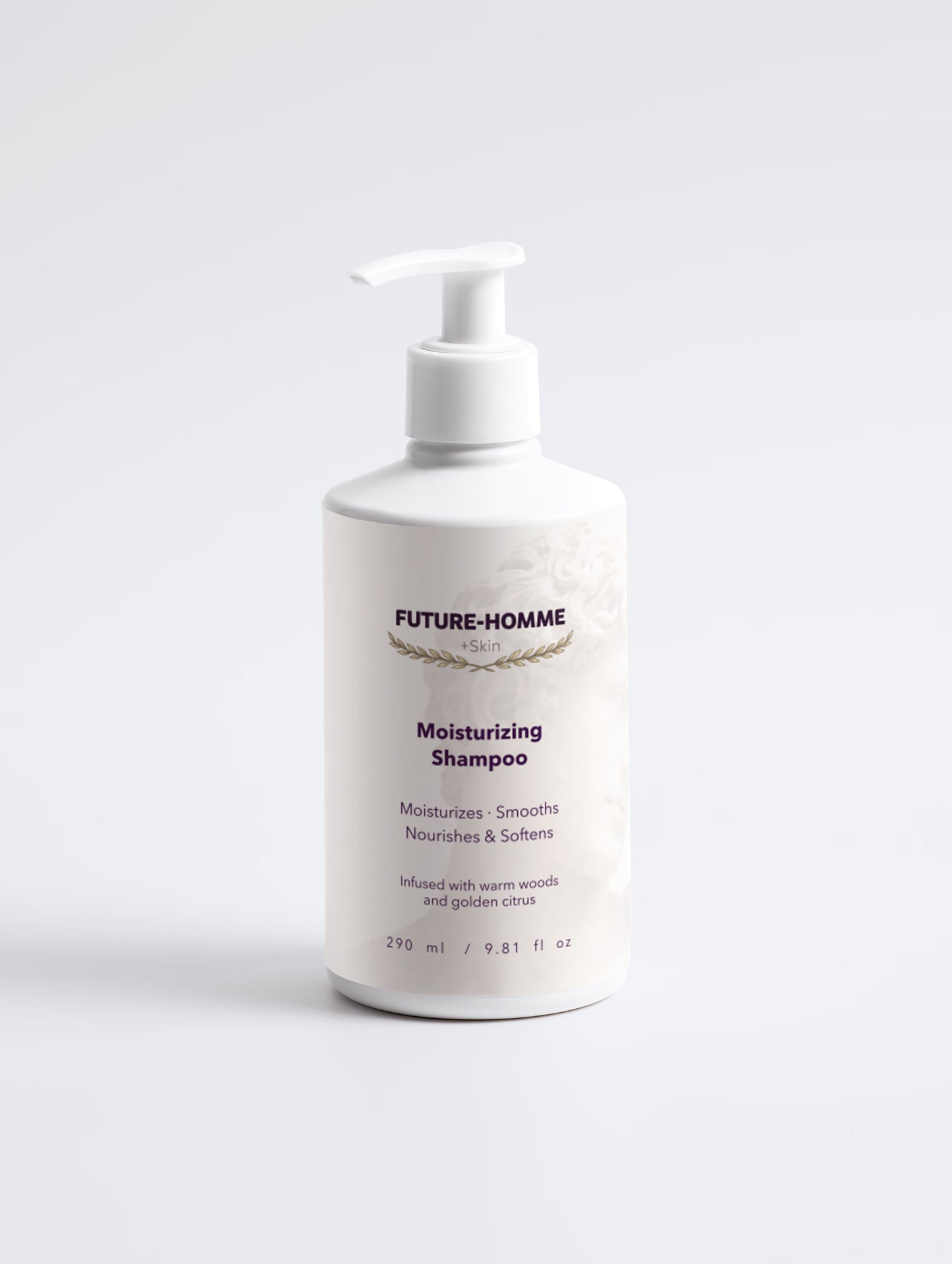 Bottle of Future-Homme moisturizing shampoo on a white background