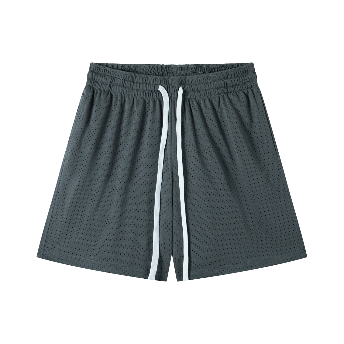 Dark gray shorts with a white stripe on a white background