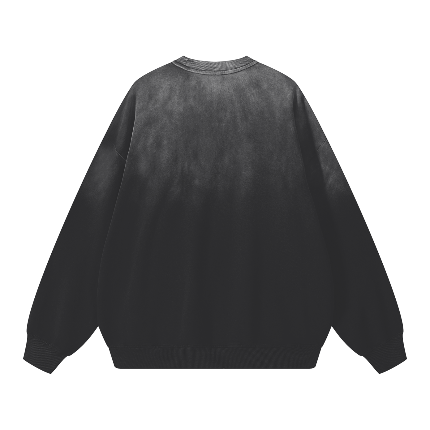 Flat lay Future-Homme Ombre Effect drop shoulder black cotton sweatshirt 350 GSM back side on a white background 