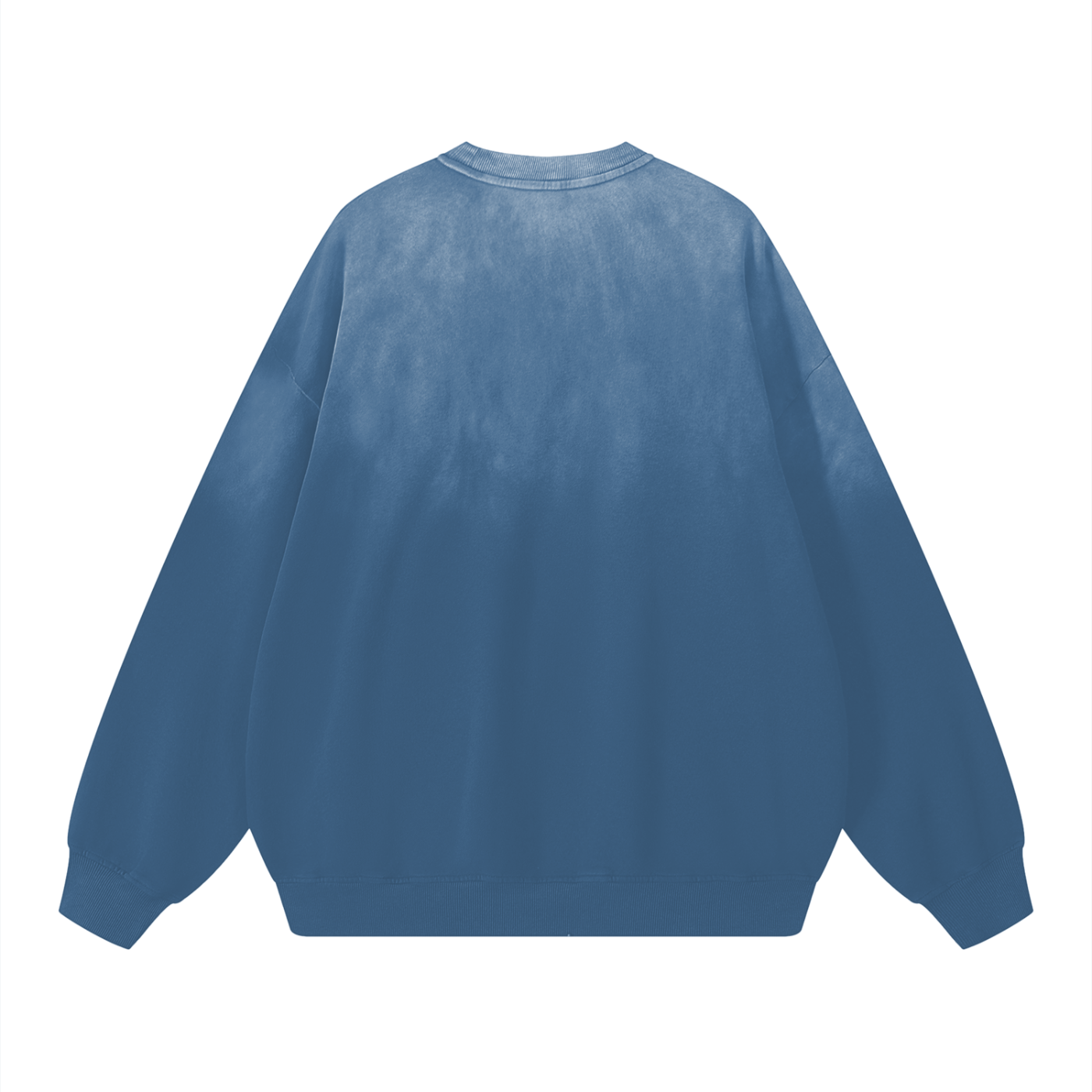 Flat lay Future-Homme Ombre Effect drop shoulder blue cotton sweatshirt 350 GSM back side on a white background 