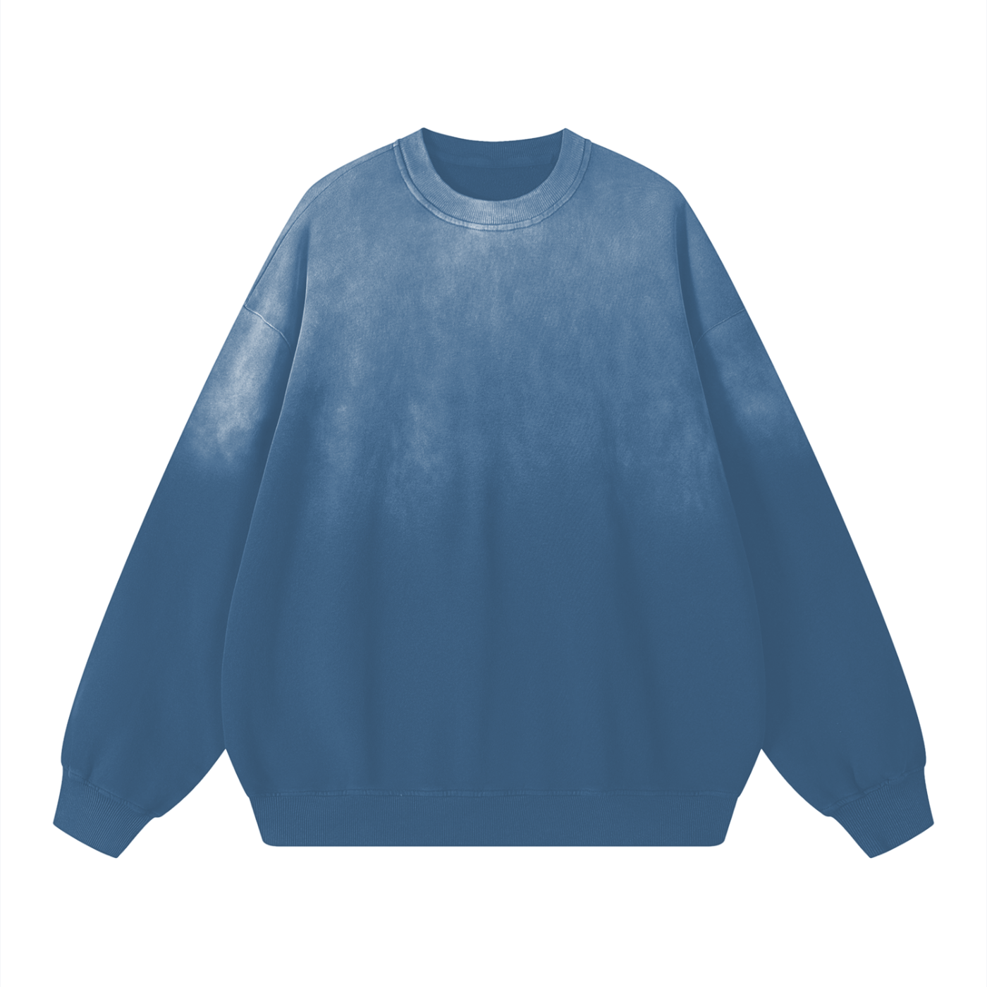 Flat lay Future-Homme Ombre Effect drop shoulder blue cotton sweatshirt 350 GSM front side on a white background 