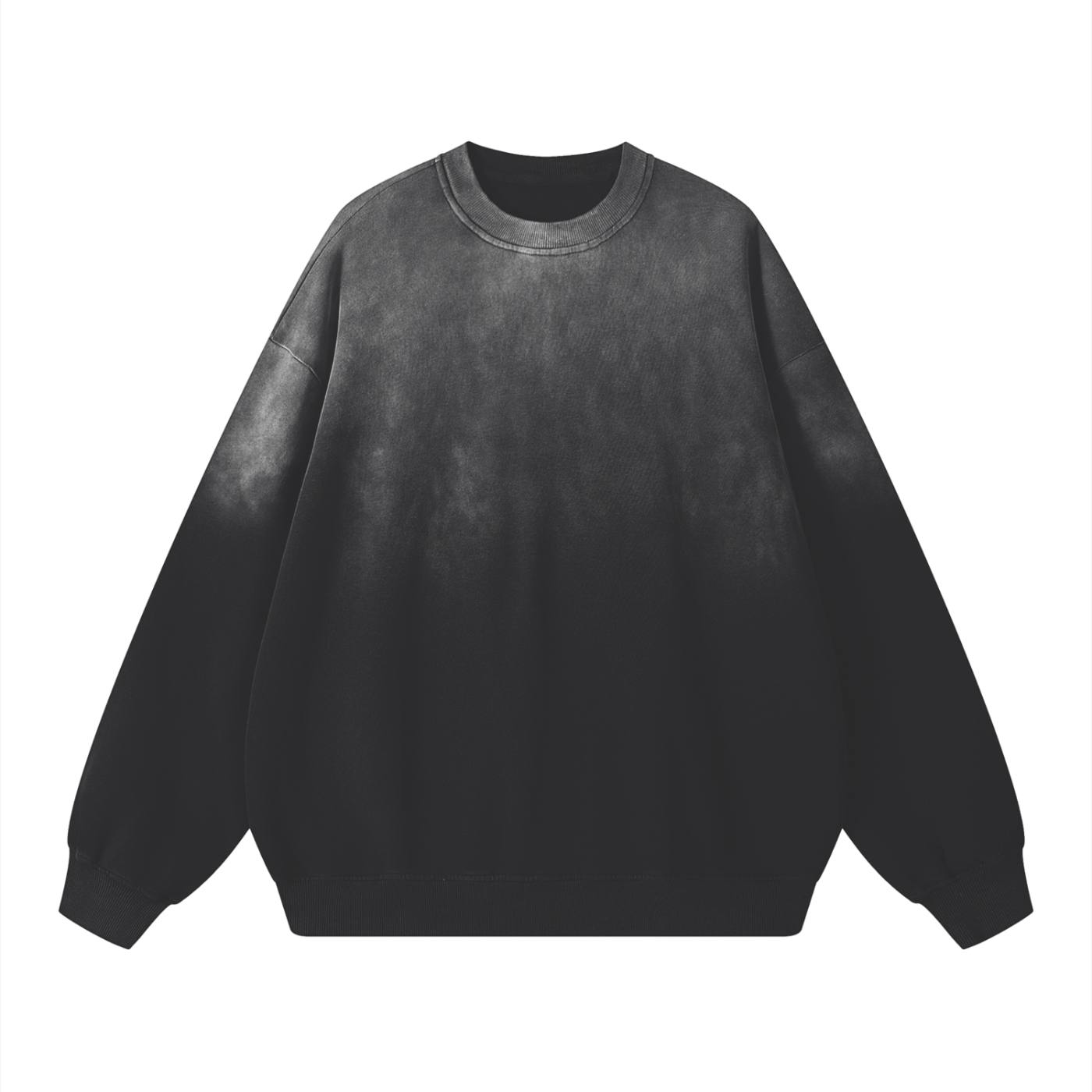 Flat lay Future-Homme Ombre Effect drop shoulder black cotton sweatshirt 350 GSM front side on a white background 