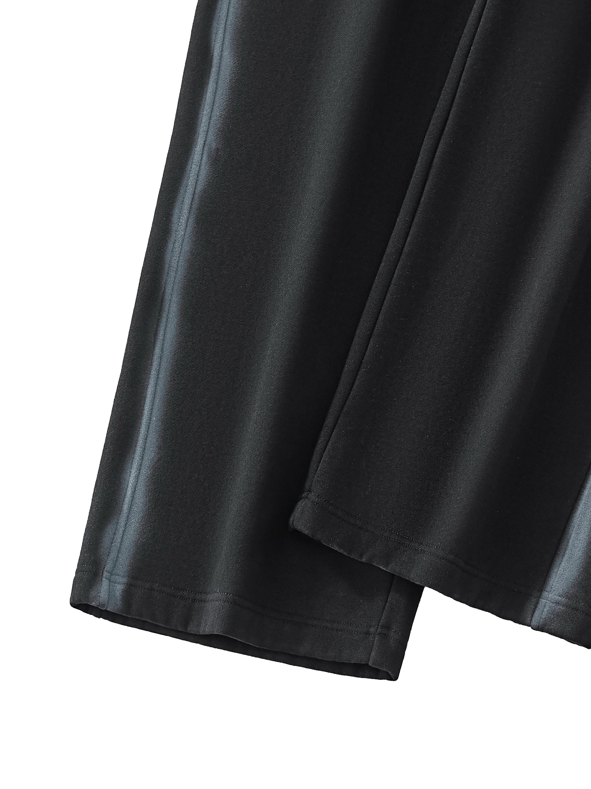 A flat lay of the Future-Homme Ombre Effect Fleece Sweatpants in black up close view of pant leg on a white background.