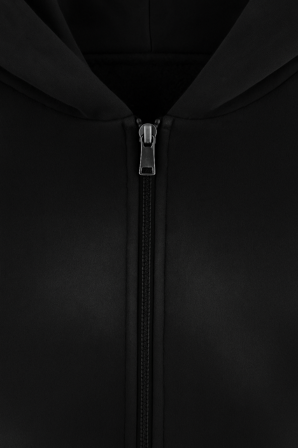Future-Homme OmbreEffect two way zip hoodies in 355 GSM close up of zipper and hood in faded black 