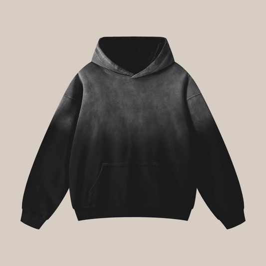 Sustainable Future-Homme Ombre Hoodie with kangaroo pockets on a white background. 