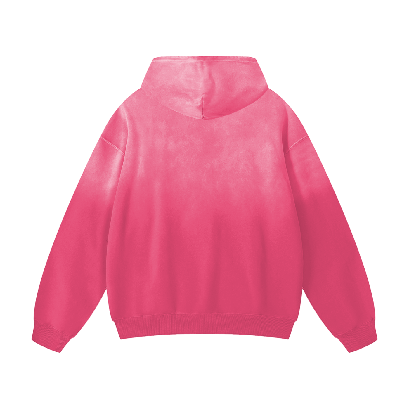 Sustainable Future-Homme Ombre Hoodie with kangaroo pockets in pink backside on a white background. 