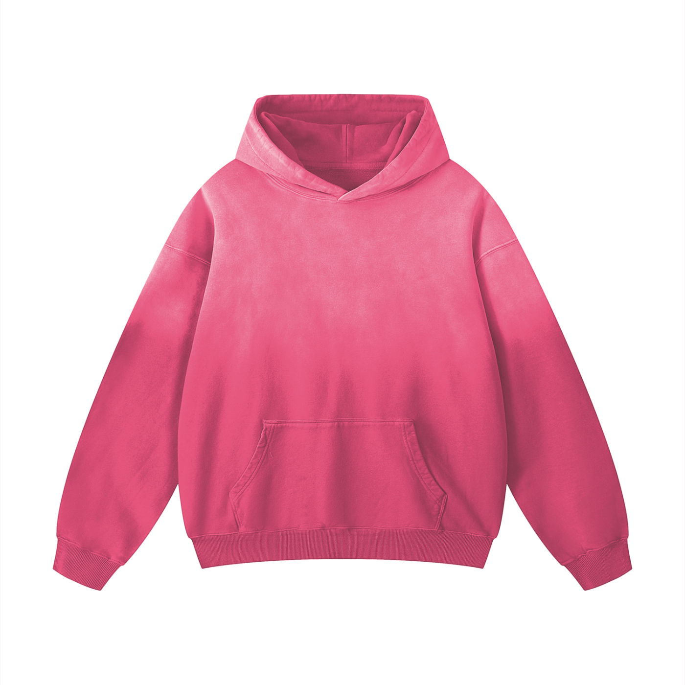 Sustainable Future-Homme Ombre Hoodie with kangaroo pockets in pink frontside on a white background. 