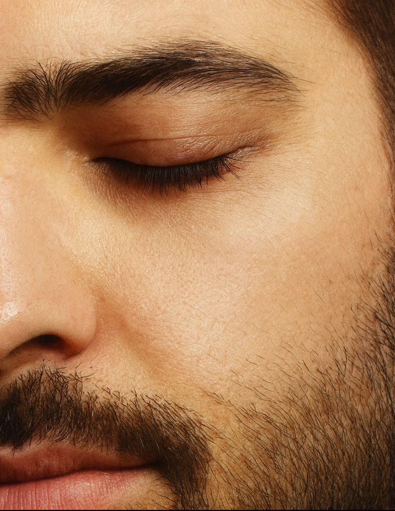 Up close male face image for the Future-Homme plus skin anti age day cream. 