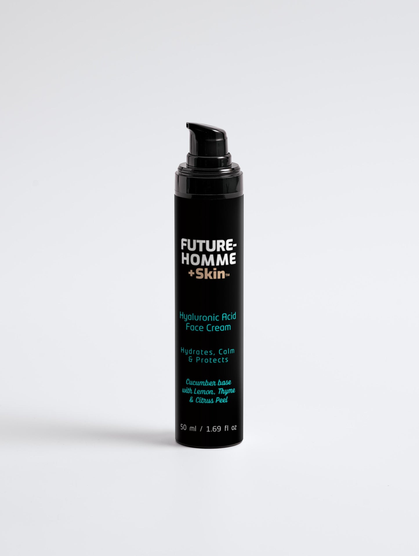 Bottle of the Future-Homme Plus Skin Hyaluronic Acid Face Cream on a white background. 