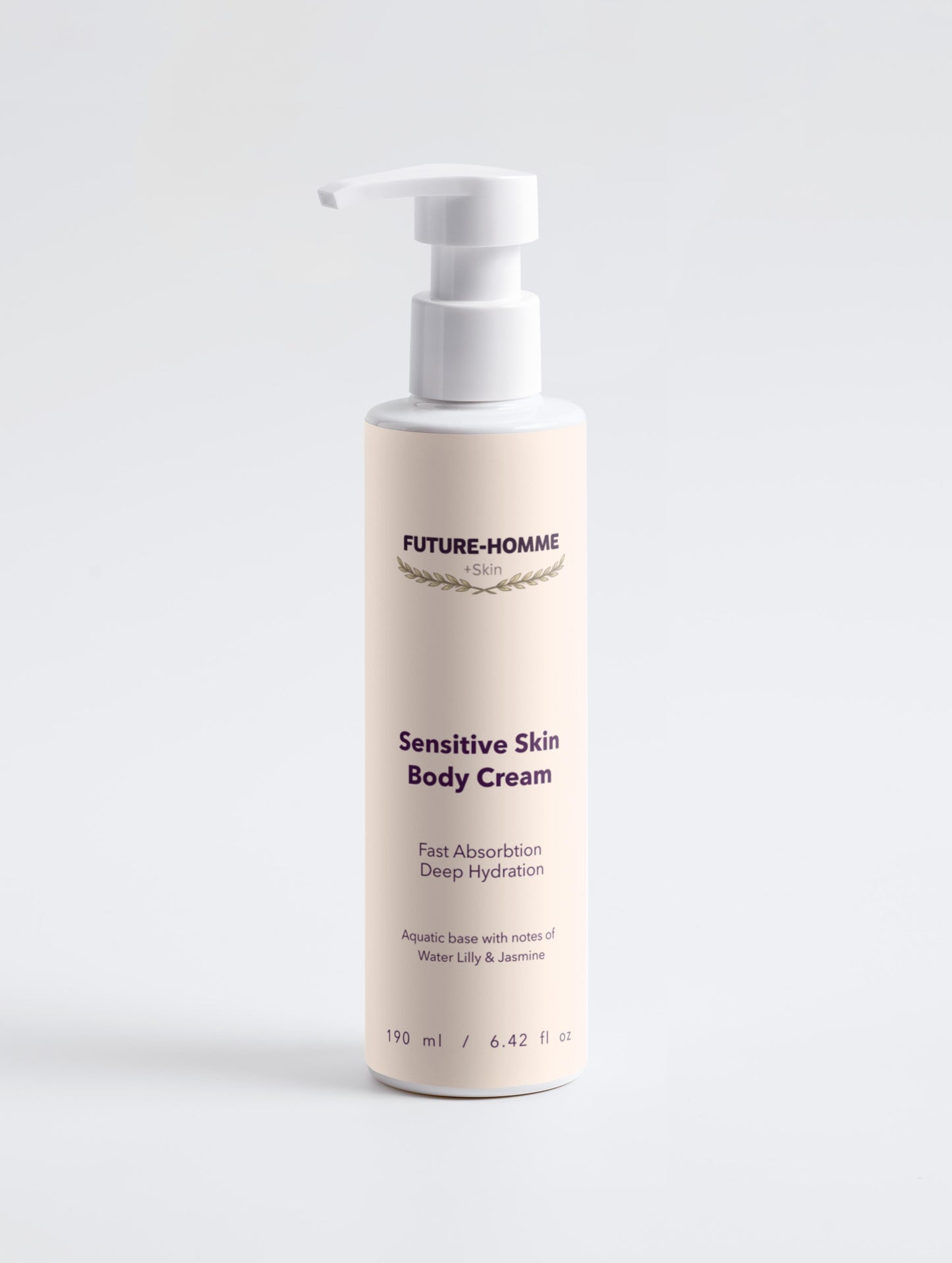 Body cream bottle labeled 'Future-Homme' on a white background