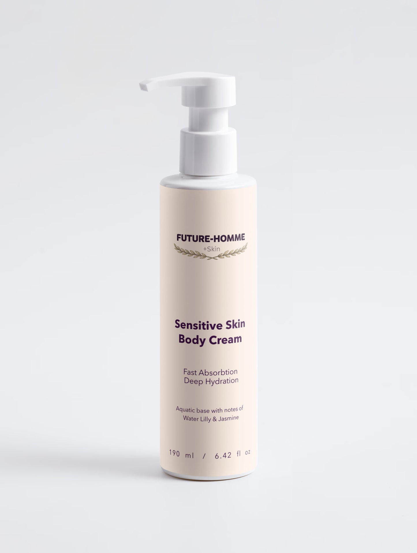 Body cream bottle labeled 'Future-Homme' on a white background