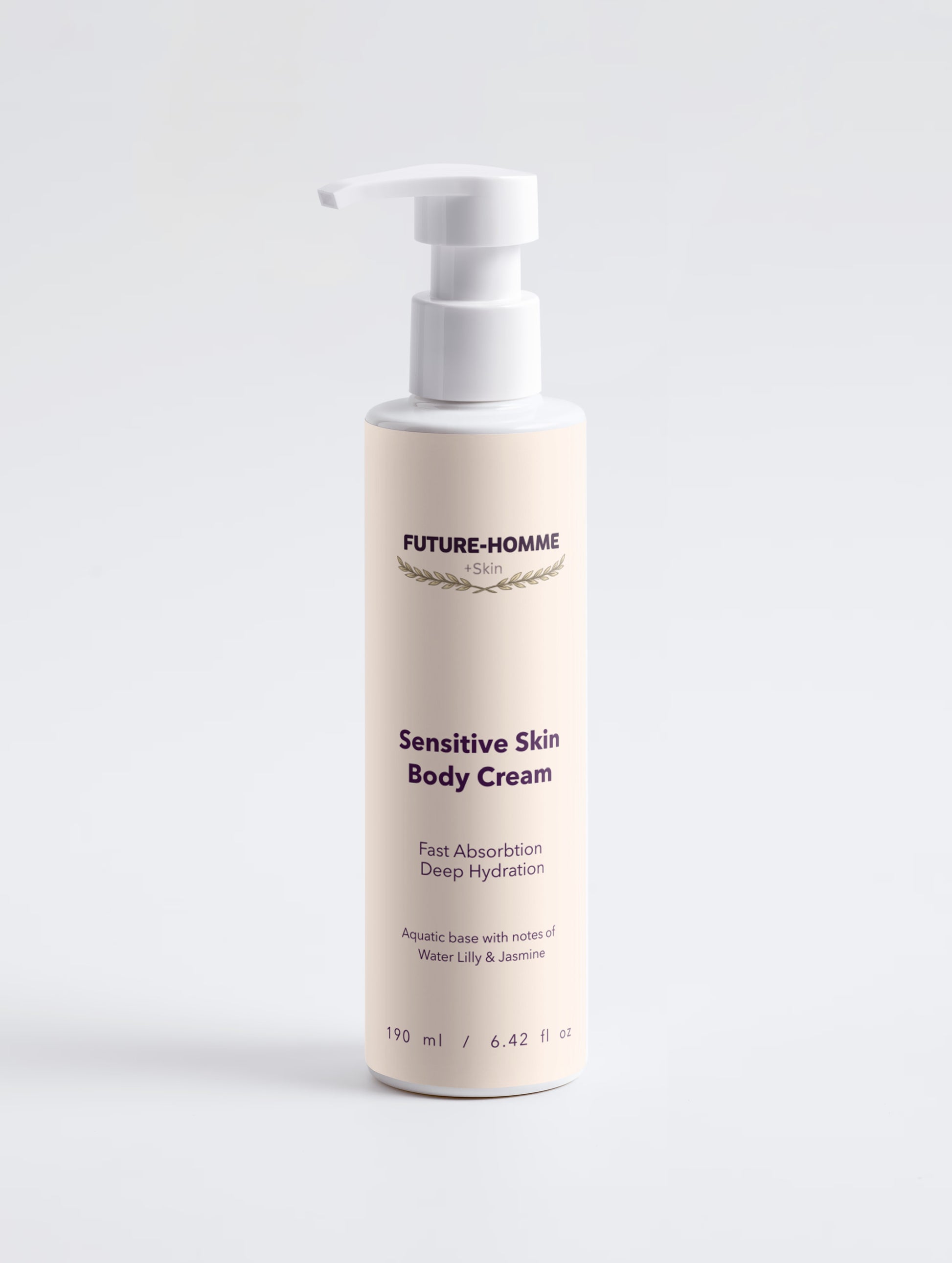 Body cream bottle labeled 'Future-Homme' on a white background