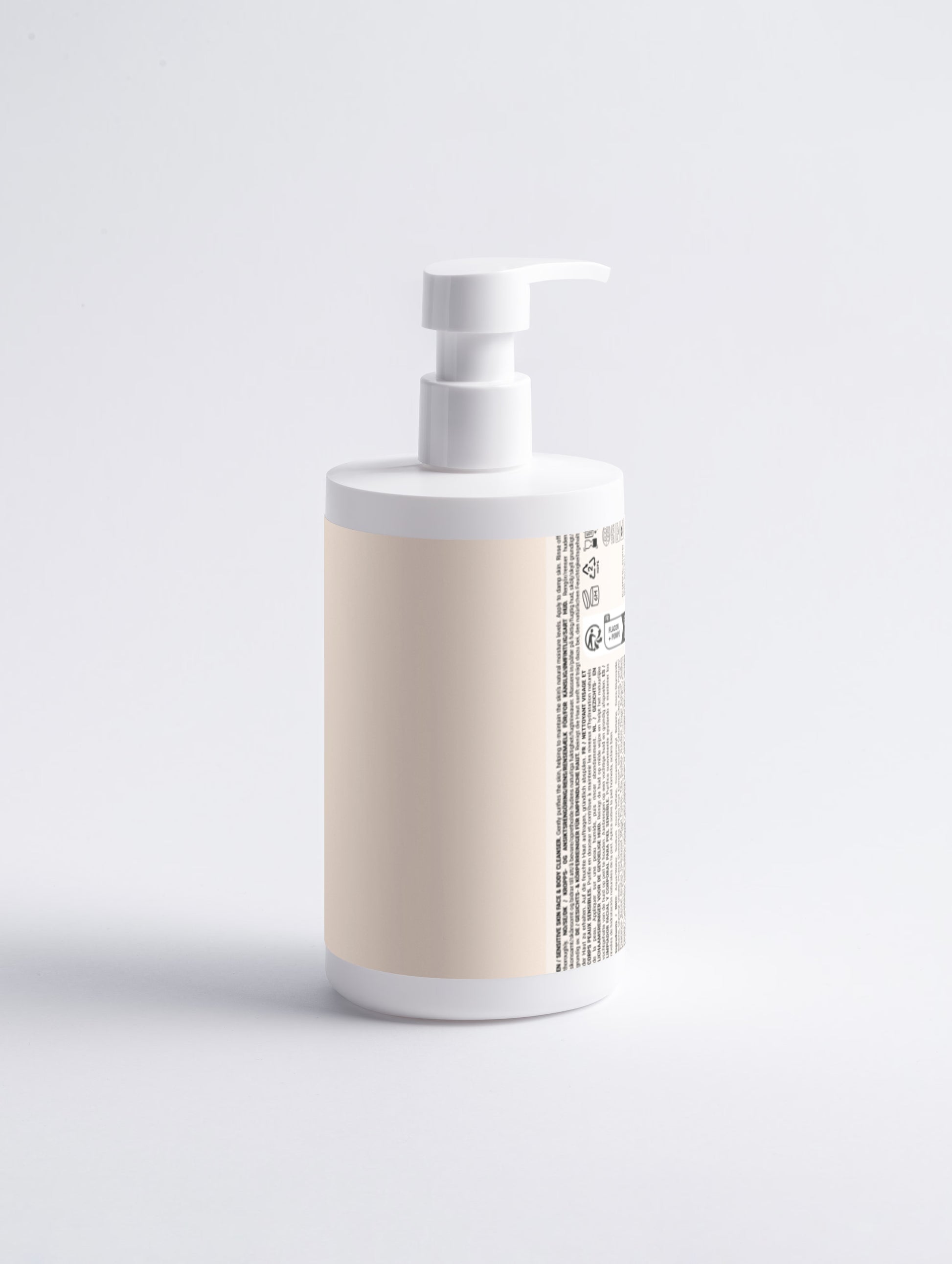 White bottle with marble pattern on a light gray background