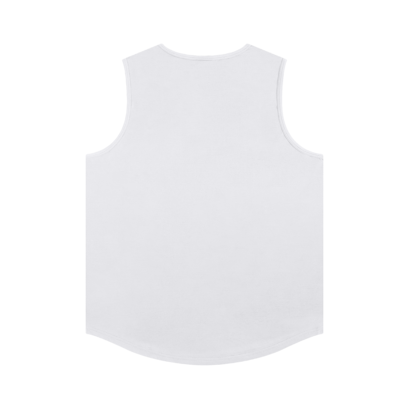 White sleeveless technical knit sport jersey on a white background