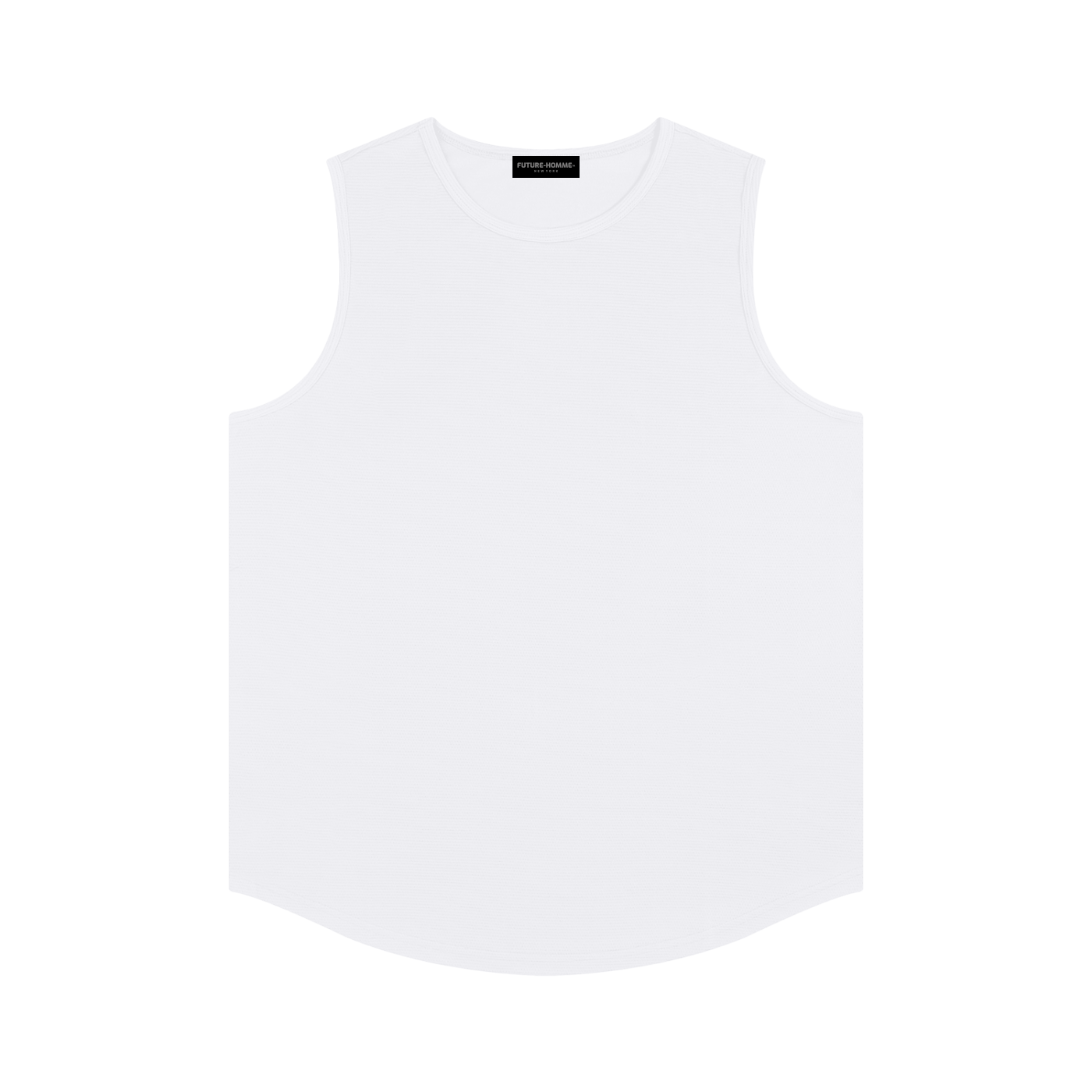 White sleeveless technical knit sport jersey on a white background