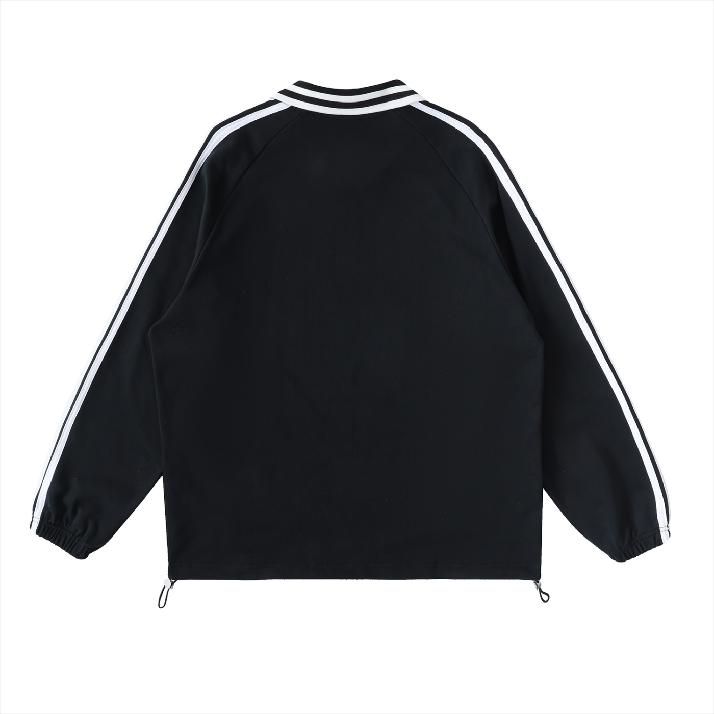 Flat lay Future-Homme Track Collar Pullover in black with white stripes back side on a white background