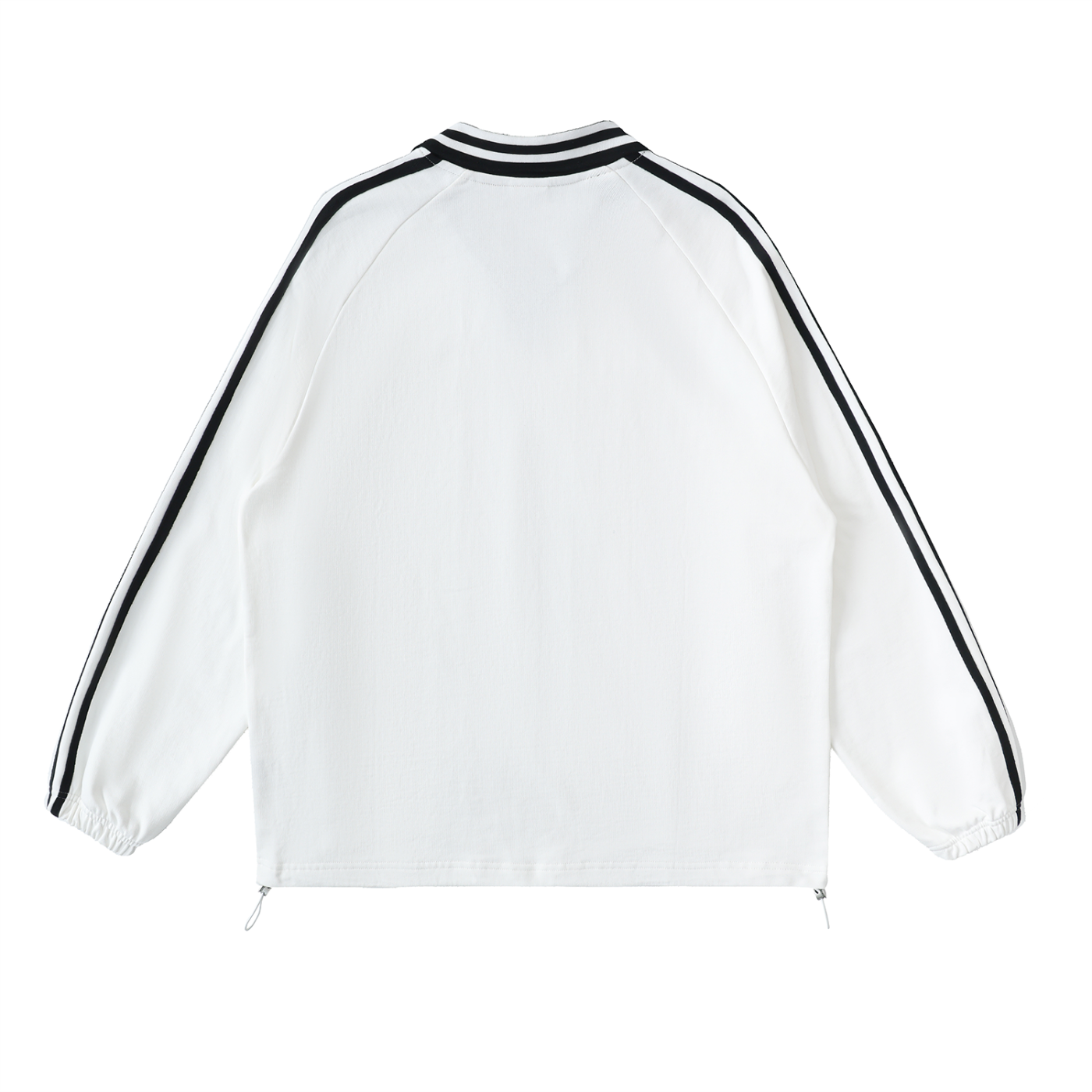Flat lay Future-Homme Track Collar Pullover in white with black stripes back side on a white background