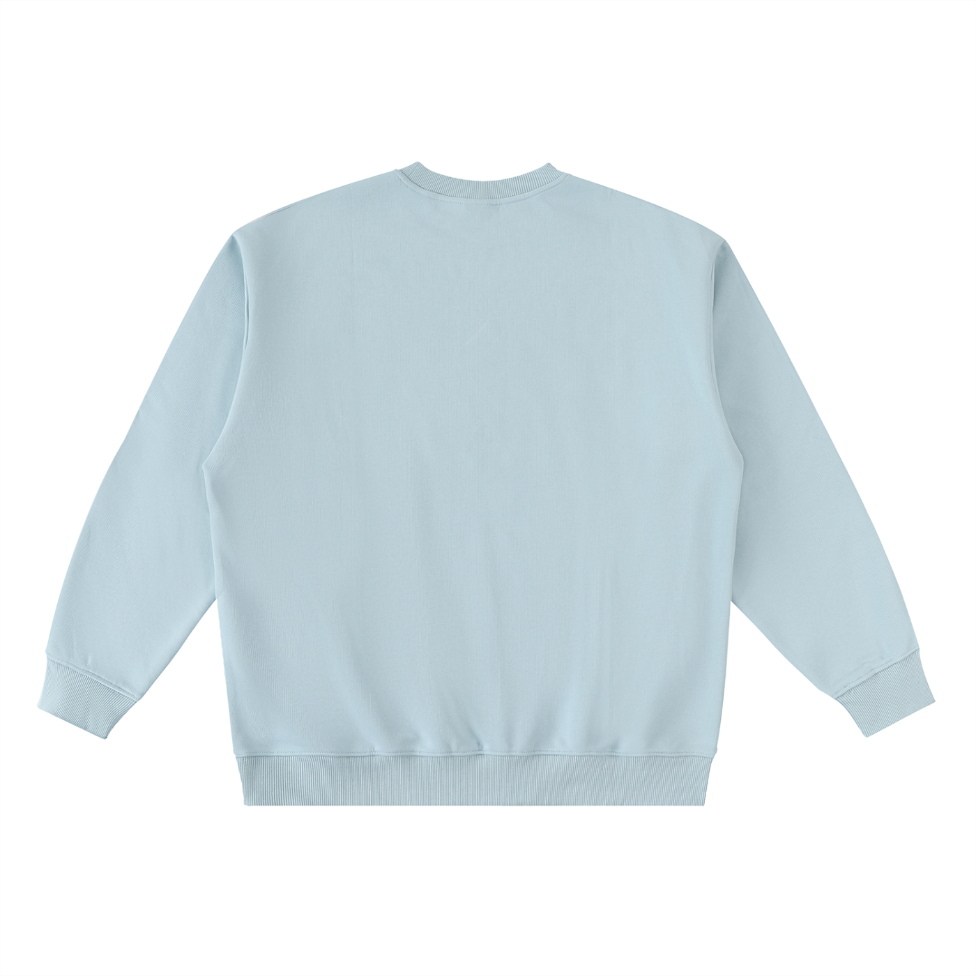 Flat lay of the track crewneck oversized sweatshirt in light blue back side on a white background - Future-Homme 