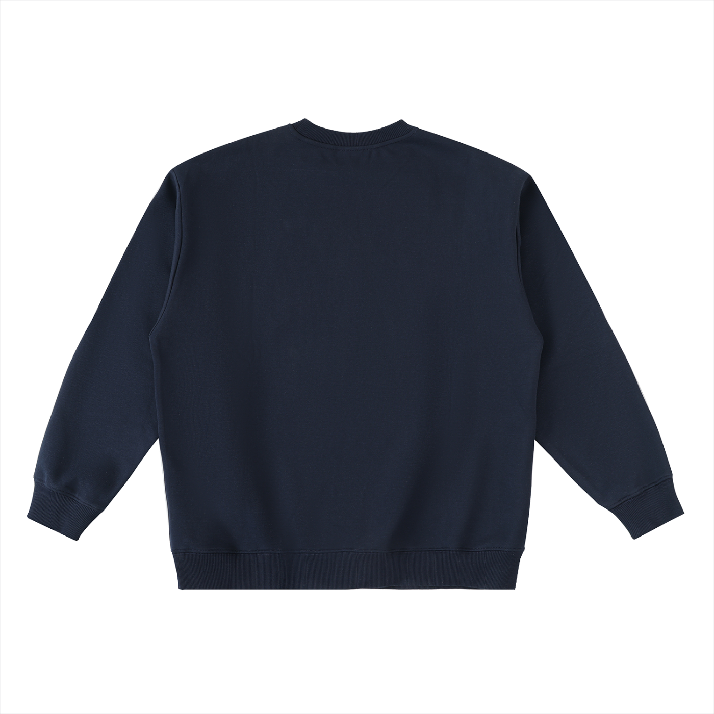Flat lay of the track crewneck oversized sweatshirt in navy back side on a white background - Future-Homme 