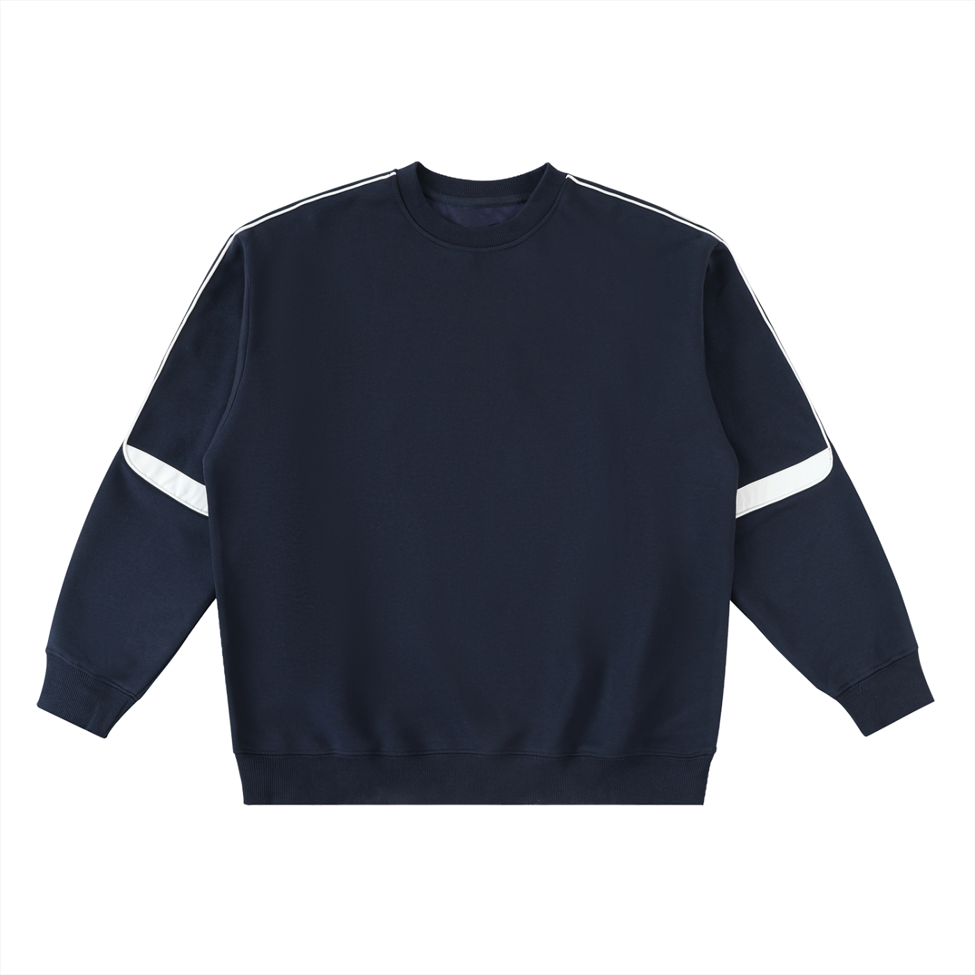 Flat lay of the track crewneck oversized sweatshirt in navy front side on a white background - Future-Homme 