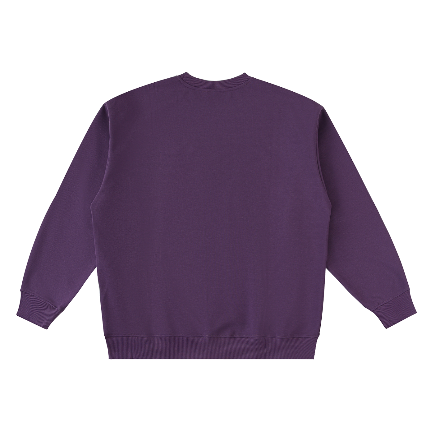 Flat lay of the track crewneck oversized sweatshirt in purple back side on a white background - Future-Homme 