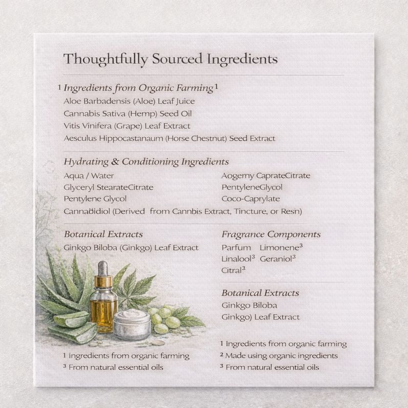 List of ingredients with illustrations on a textured background