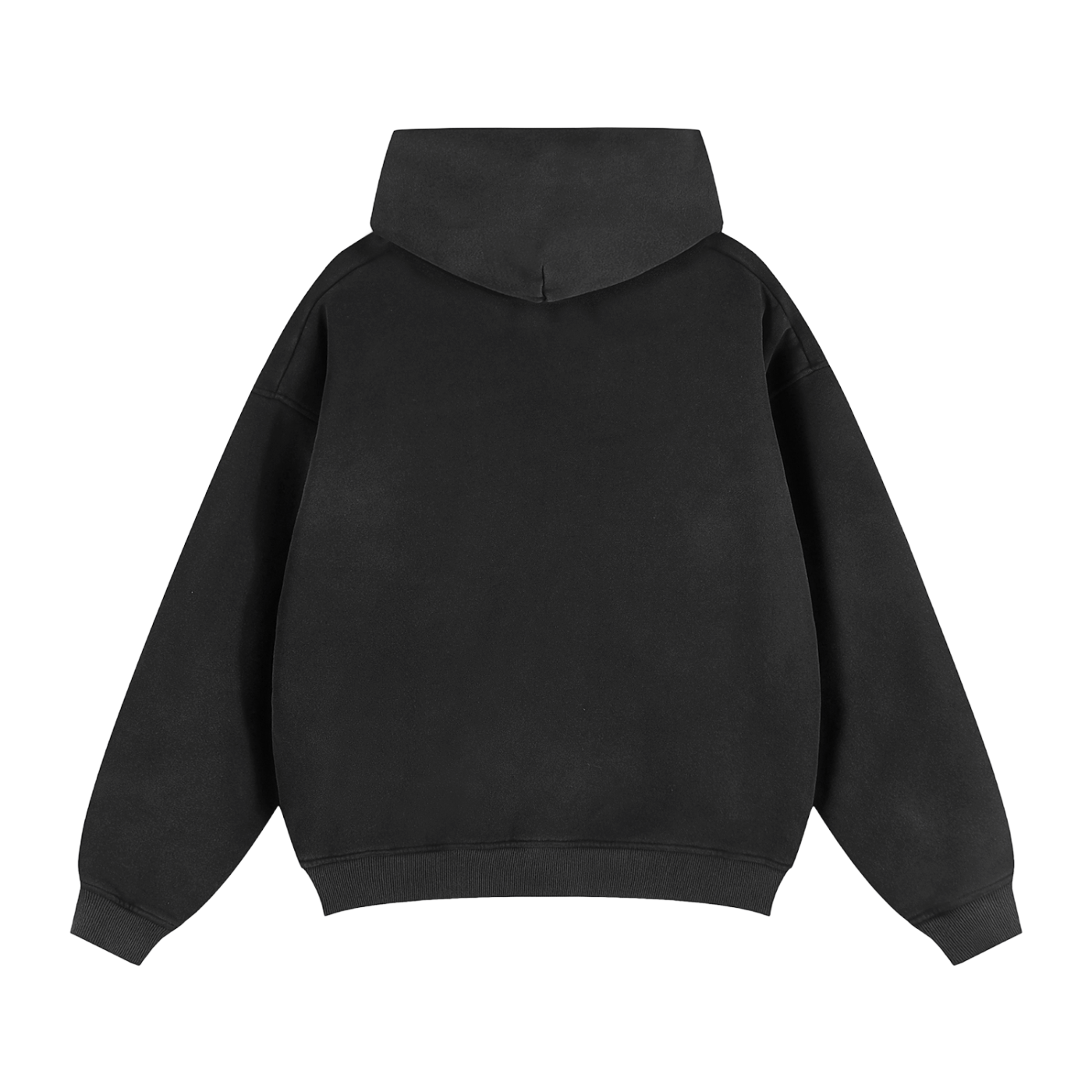 Black hoodie shown from the back on a white background