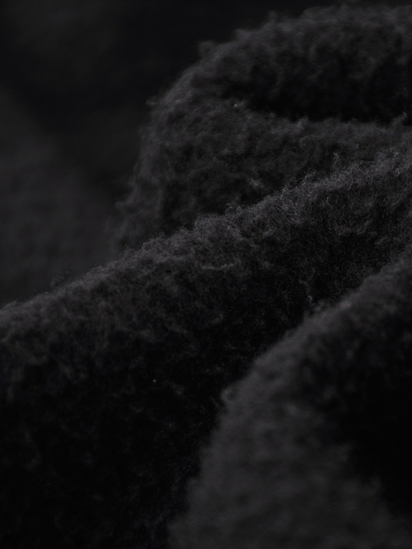 Close-up of textured fleece black fabric