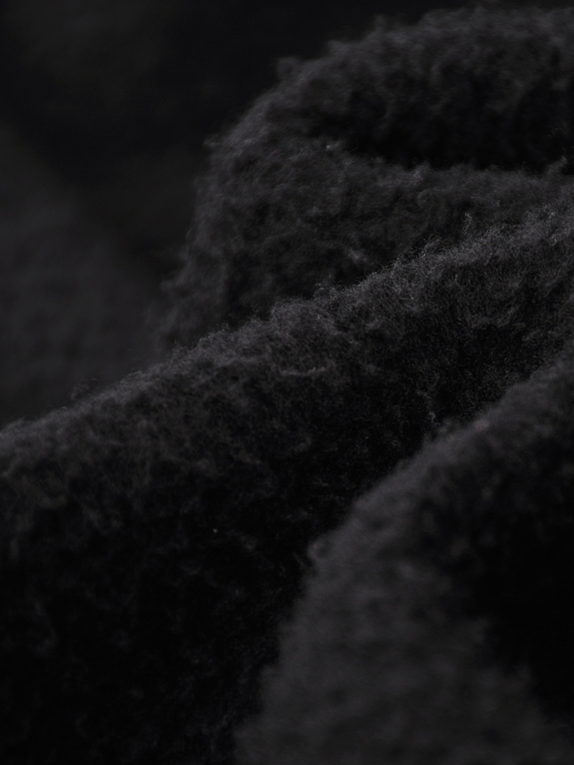 Close-up of textured fleece black fabric